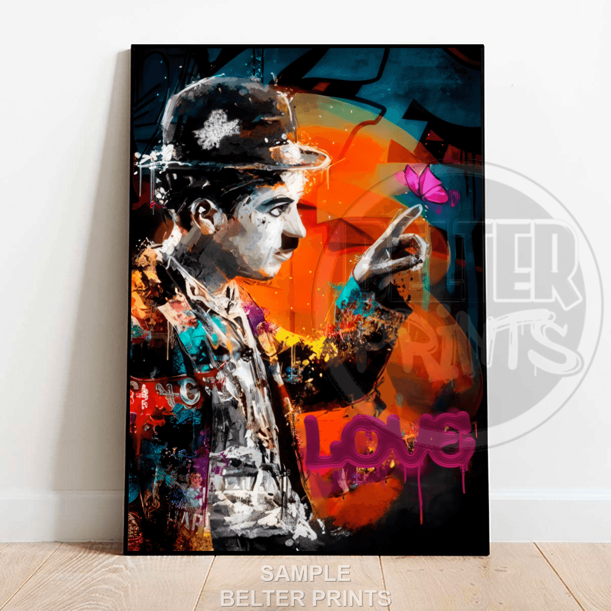 charlie chaplin graffiti art colourful chaplin wall print