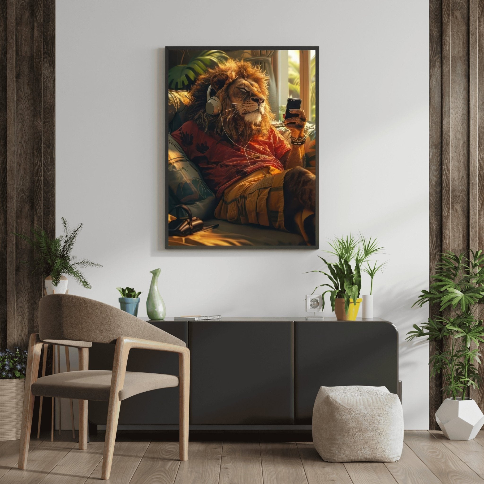 stylish-lion-animal-wall-art-headphones-poster