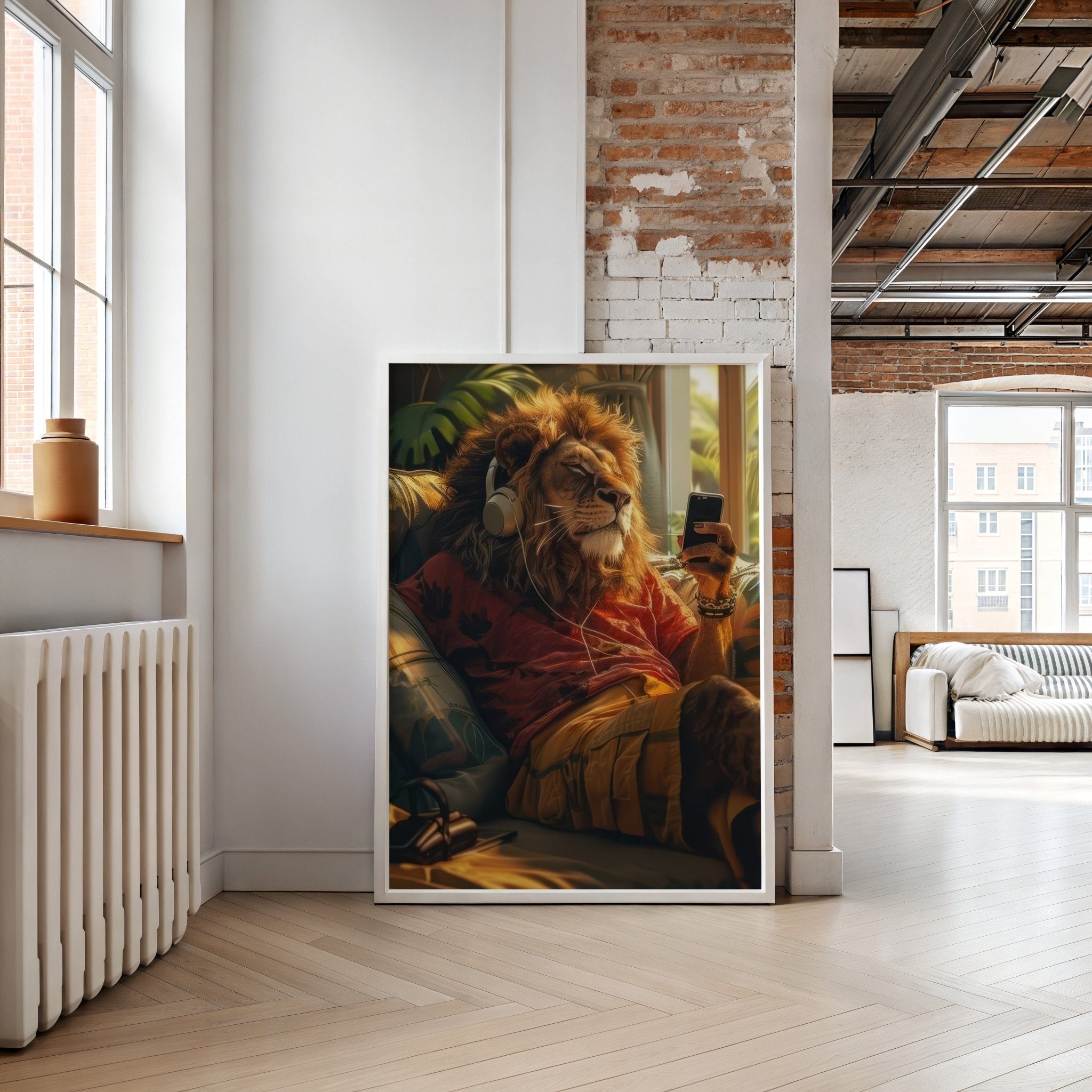 lion-animal-wall-art-listening-to-music-print