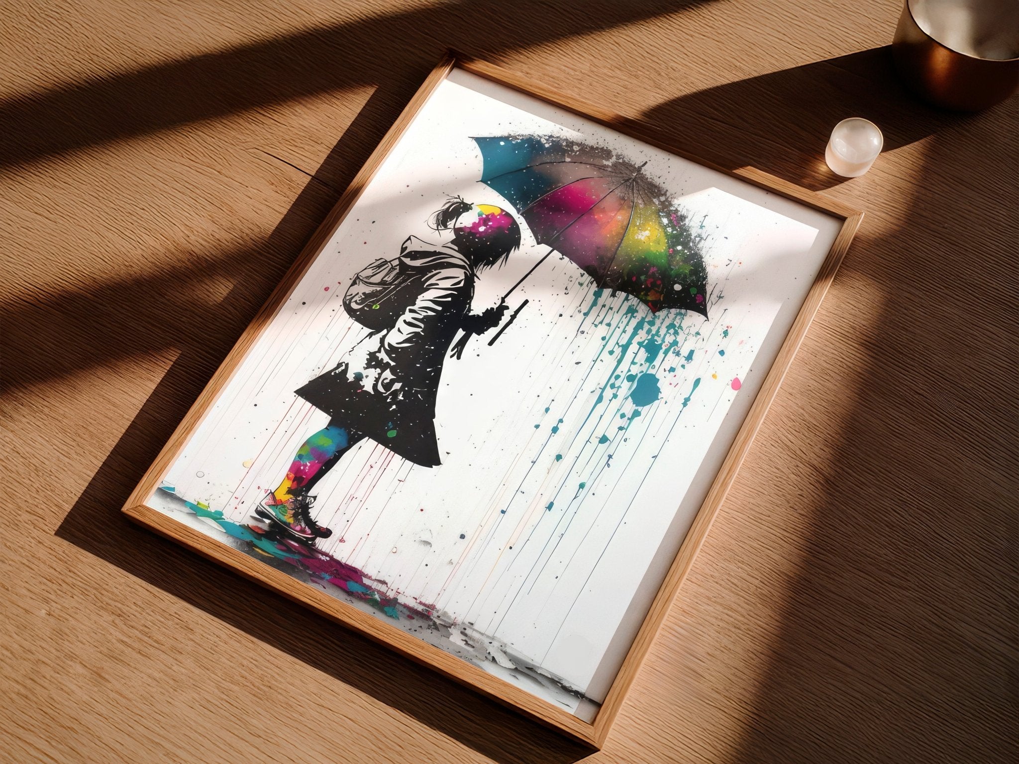 Colourful Rainbow Banksy-inspired wall art print
