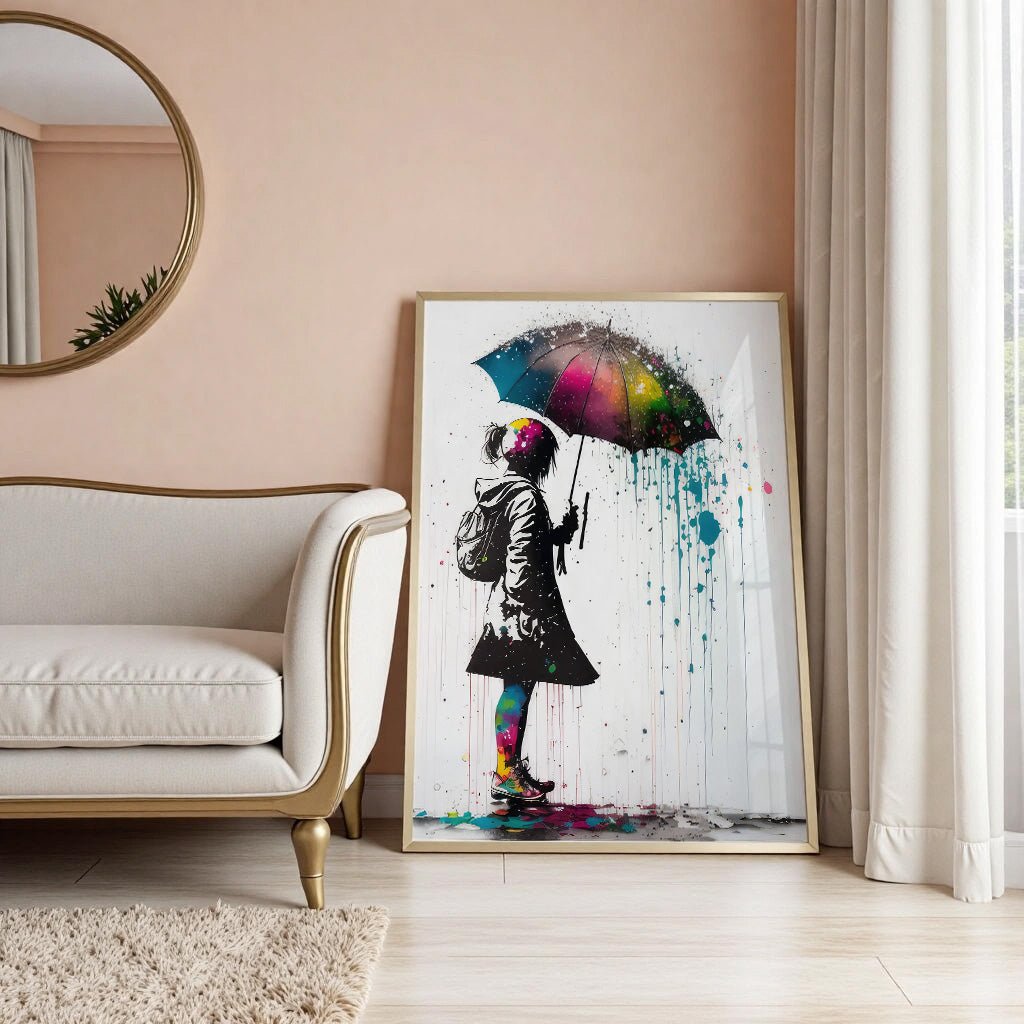 Banksy-style urban rainbow graffiti wall art print
