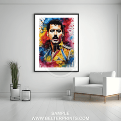 colourful freddie poster, flamboyant music icon, abstract rock wall decor, bold singer art, technicolour portrait print, queen fan gift,