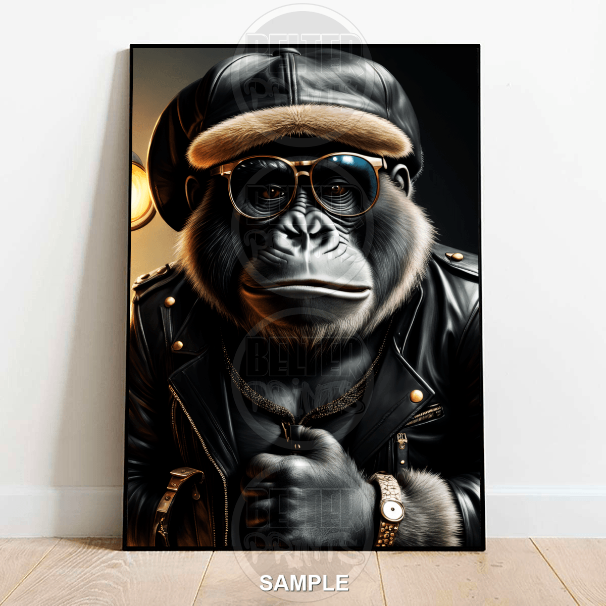cool-monkey-sunglasses-leather-jacket-flat-cap-wall-art-print