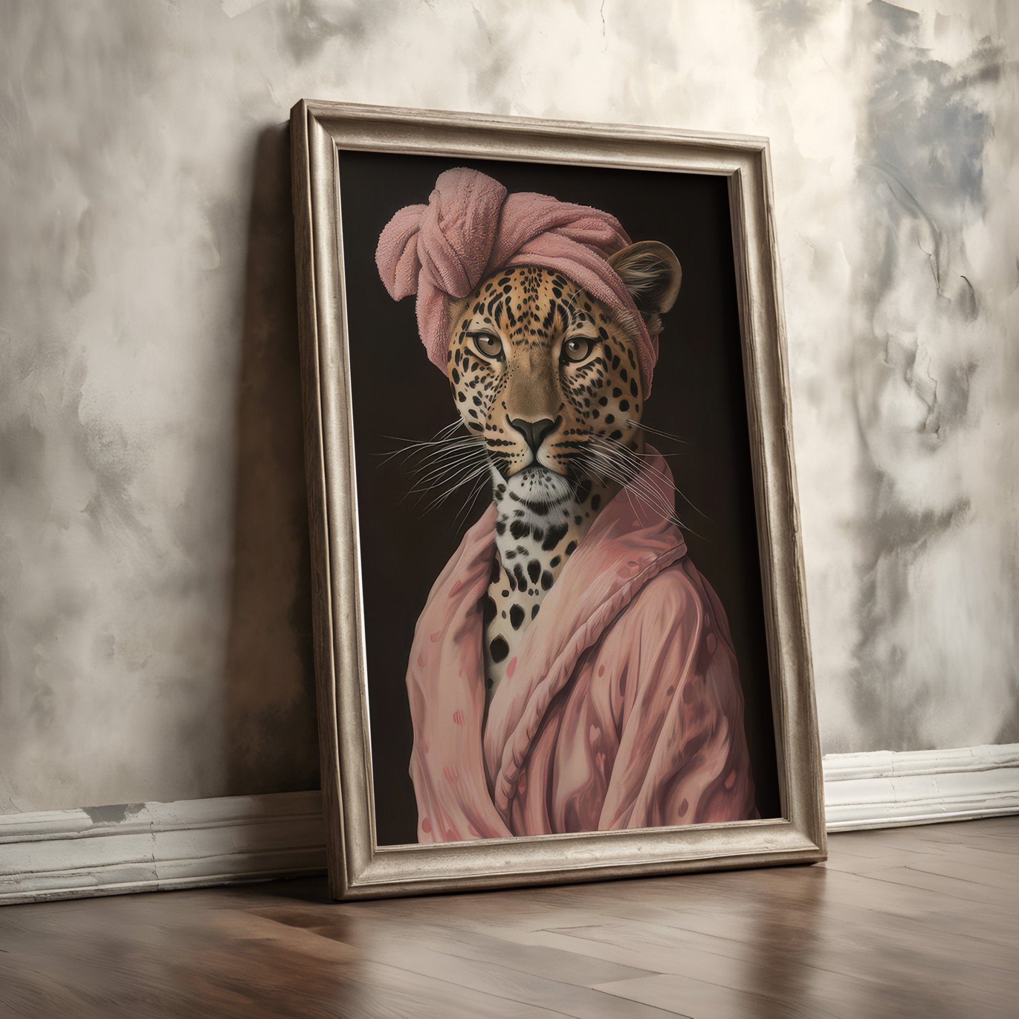 Couture | Unique Leopard in Pink Dressing Gown Wall Art Print