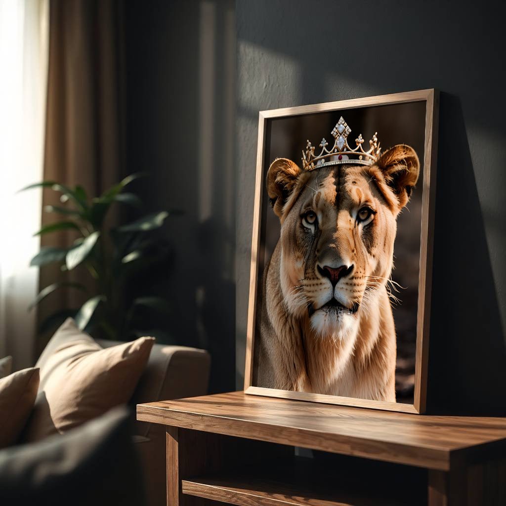 Crowned Lioness | Royal Wildlife Wall Art Print - Print