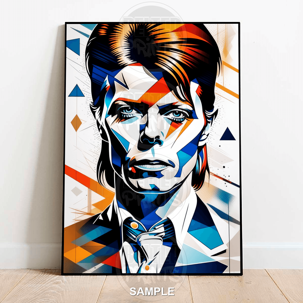david bowie wall art, geometric pop art print, glam rock decor,