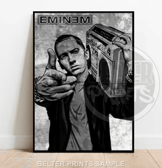 eminem wall art, rap icon boombox print, shady signal portrait, hip-hop legend decor