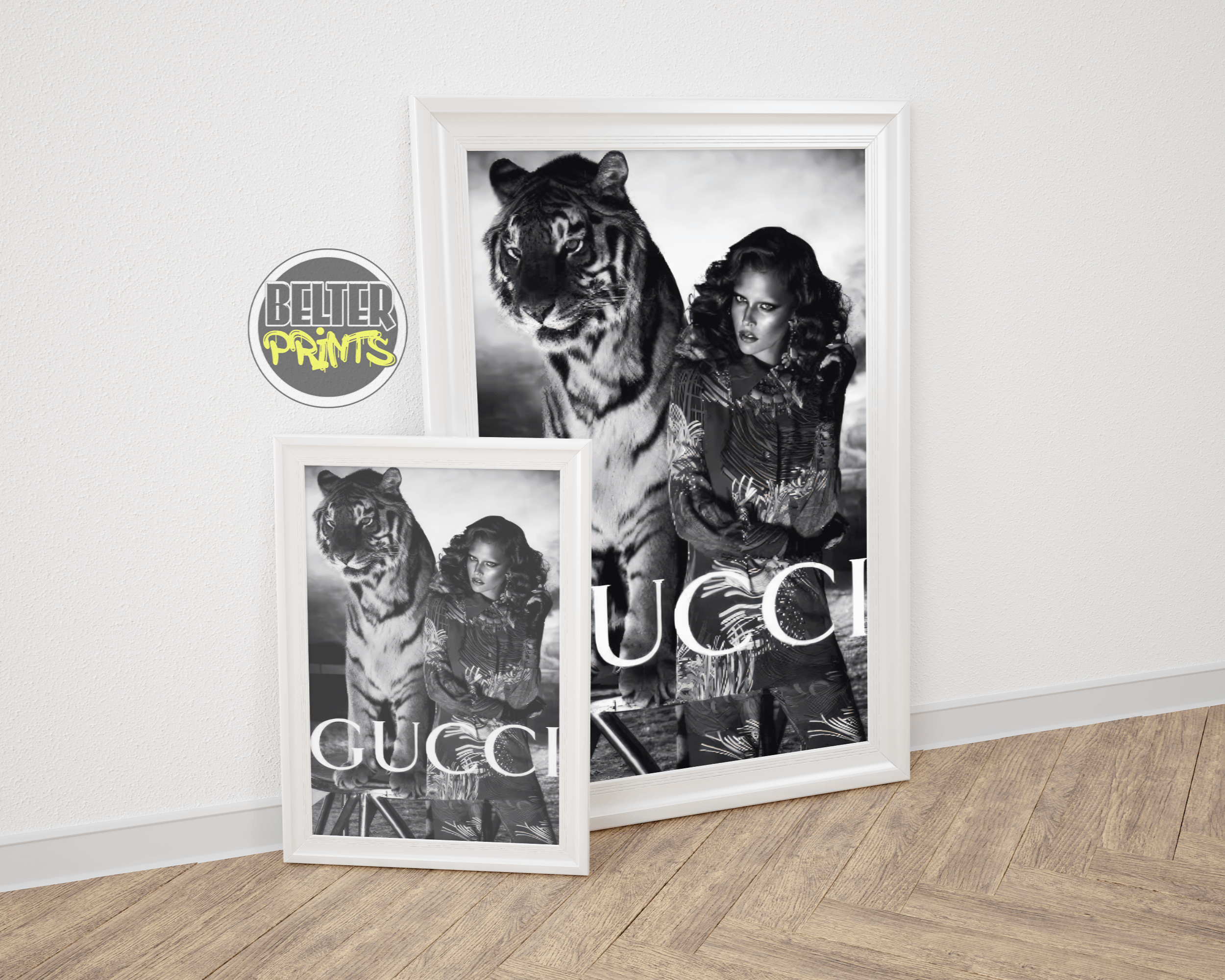 fashion tiger artwork bold black and white fashion print,
