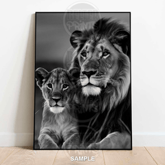 father-and-cub-lion-wildlife-poster