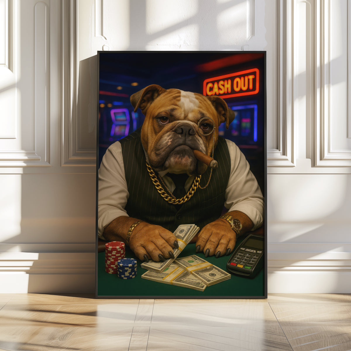 The Big Boss Bulldog – Funny Casino Dog Wall Art for Man Caves & Game Rooms