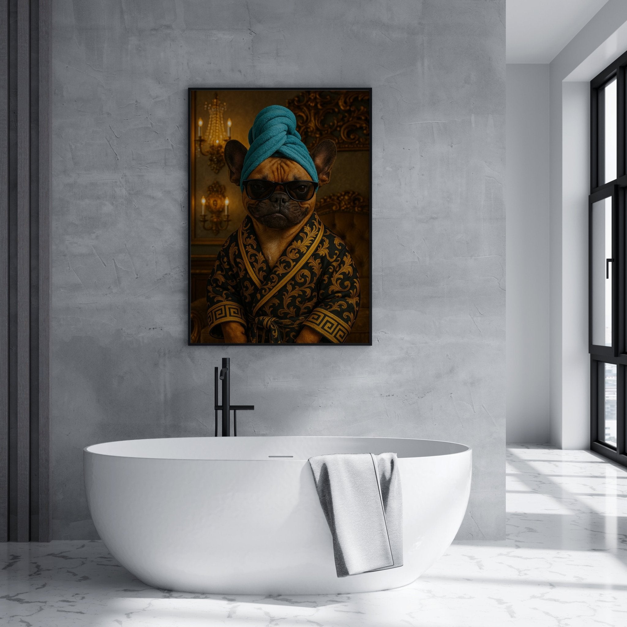 French Bulldog In Luxury Robe | Funny Dog Wall Art Print