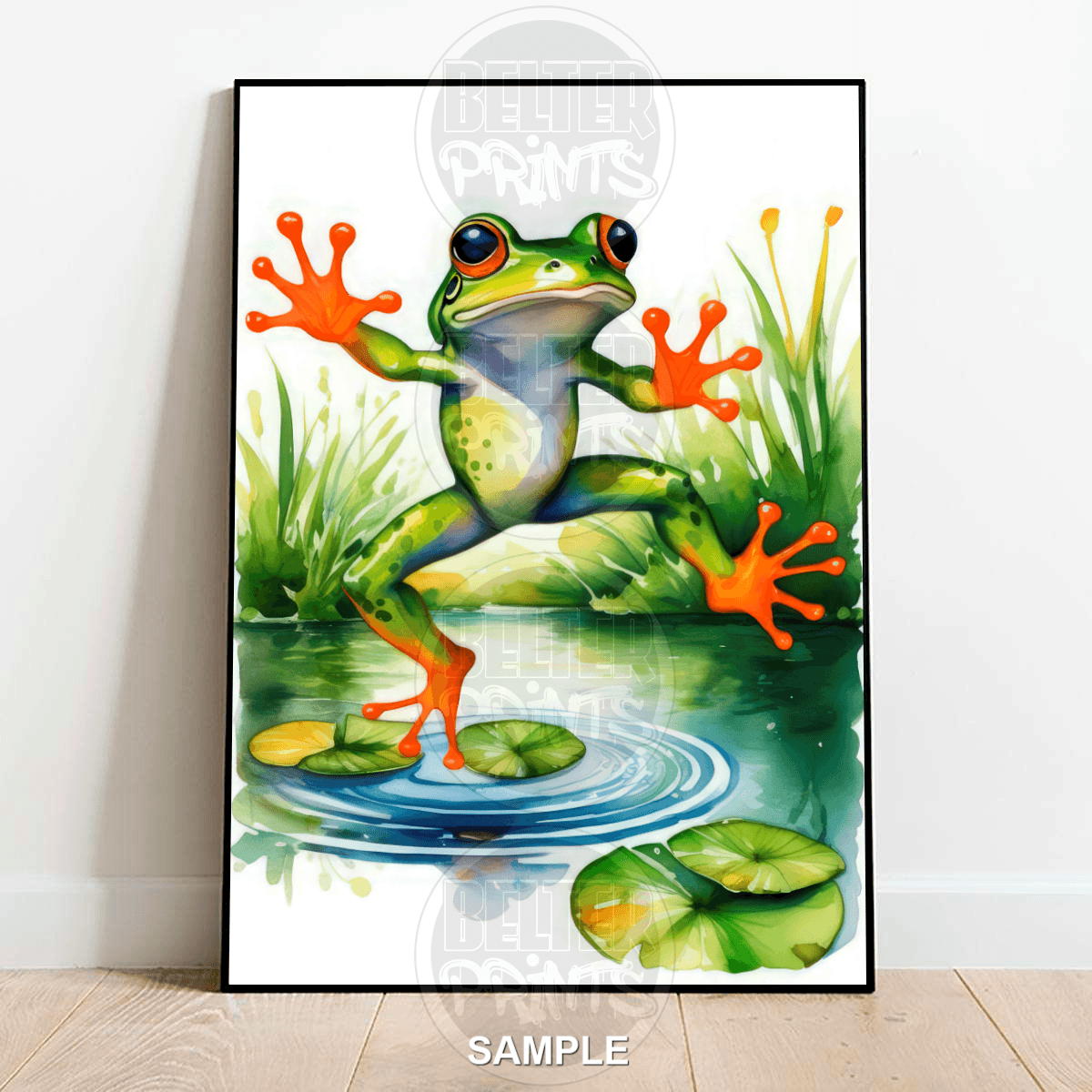 Frog Splash Wall Art Print – Vibrant Frog Leaping into Water