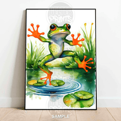 Frog Splash Wall Art Print – Vibrant Frog Leaping into Water