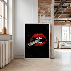 Glam Dollar | Red Lips Smoking Dollar Wall Art Print - Print