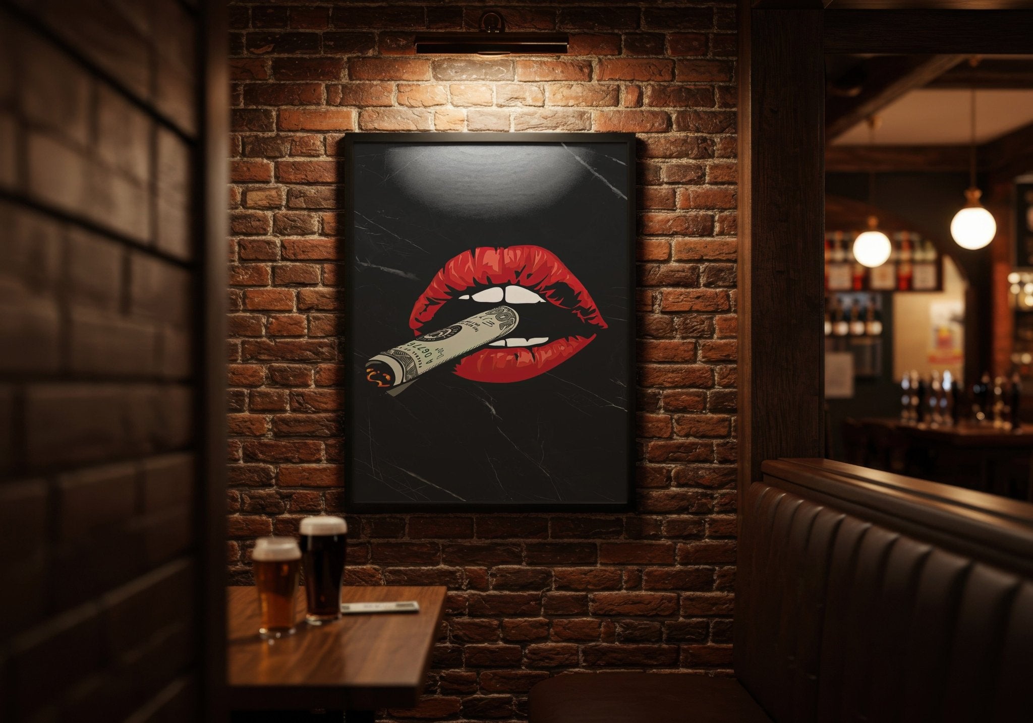 Glam Dollar | Red Lips Smoking Dollar Wall Art Print - Print