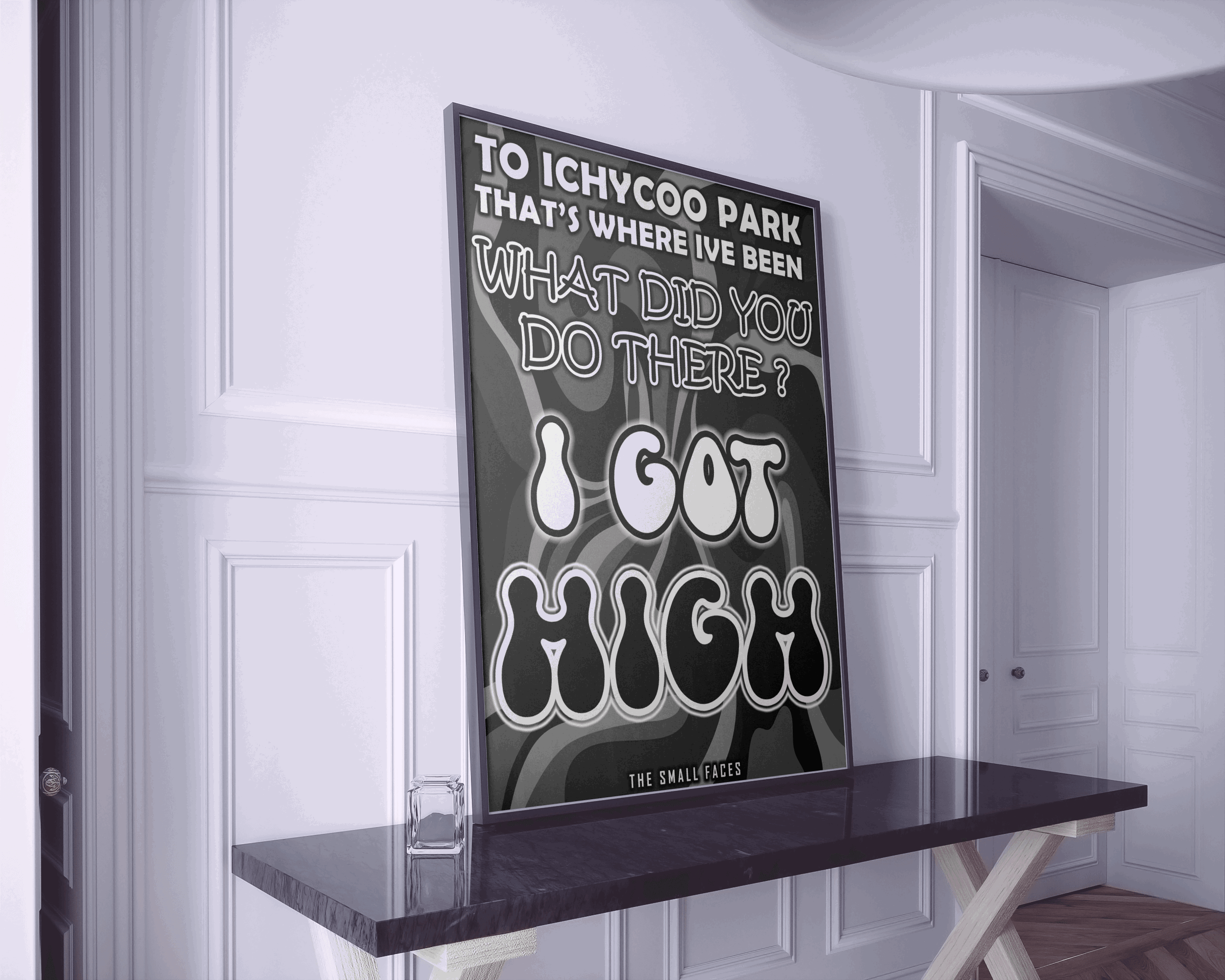 groovy font lyric artwork, british invasion band art, flower power quote poster, retro music culture decor
