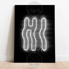 Hi | White Neon Style Typography Art Print - Print