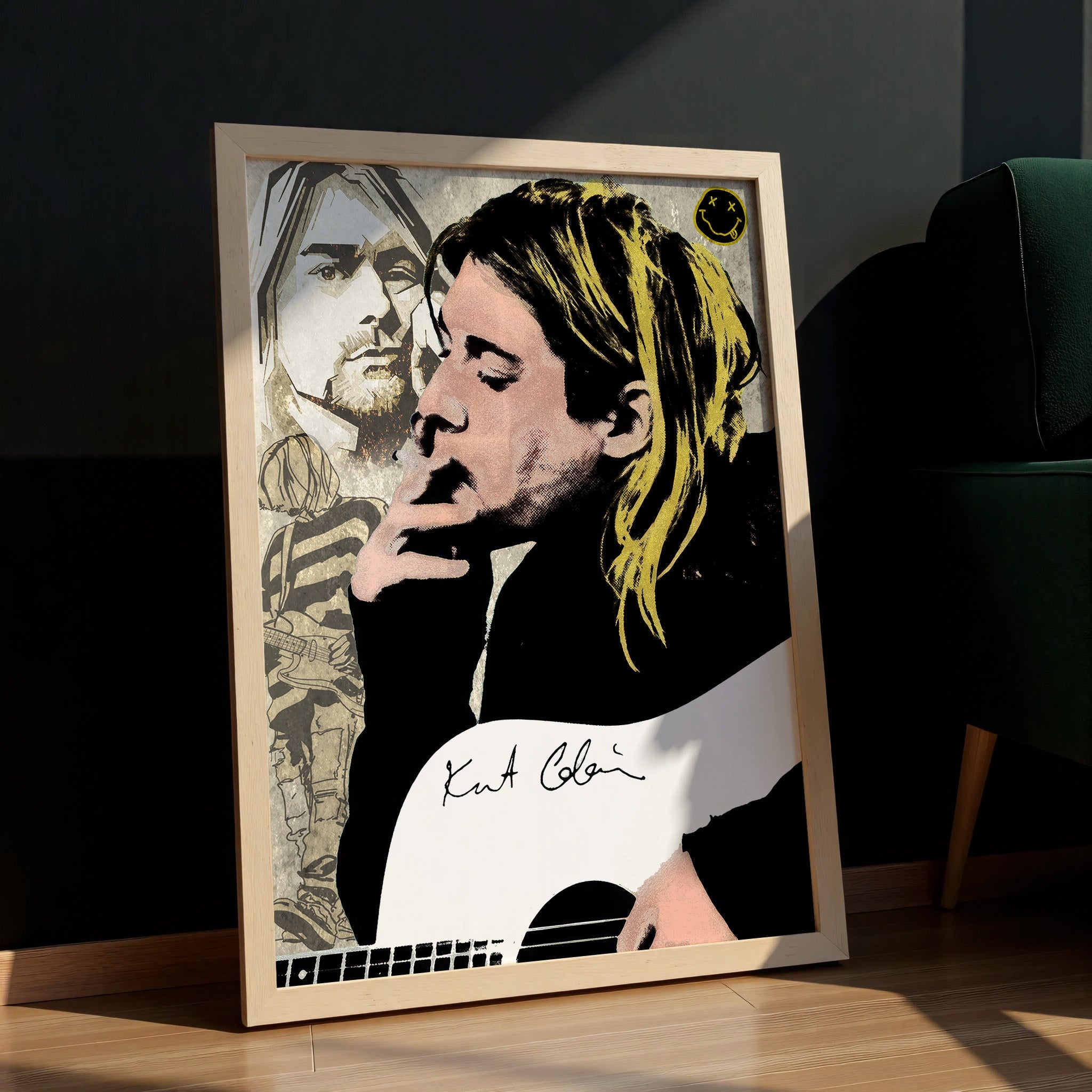 nirvana-icon-kurt-cobain-wall-art-black-and-gold