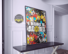 lemon icon artwork, paint splatter music print, British band lyric art,