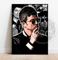 Noel Gallagher wall art, Oasis collage print, Britpop legend poster,
