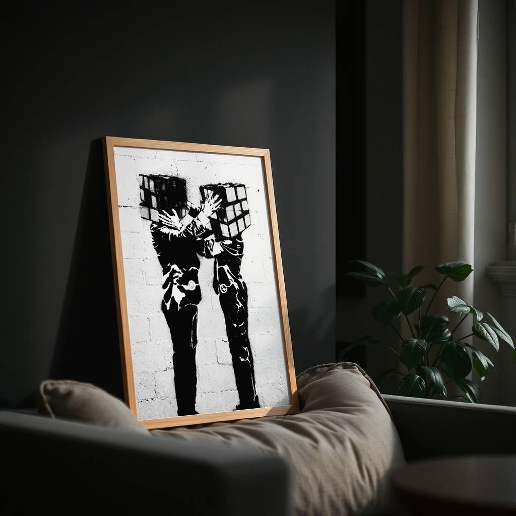 head-games-surreal-rubiks-cube-street-art-poster-framed