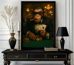 The High Roller Chimp – Luxury Funny Animal Poker Wall Art Print