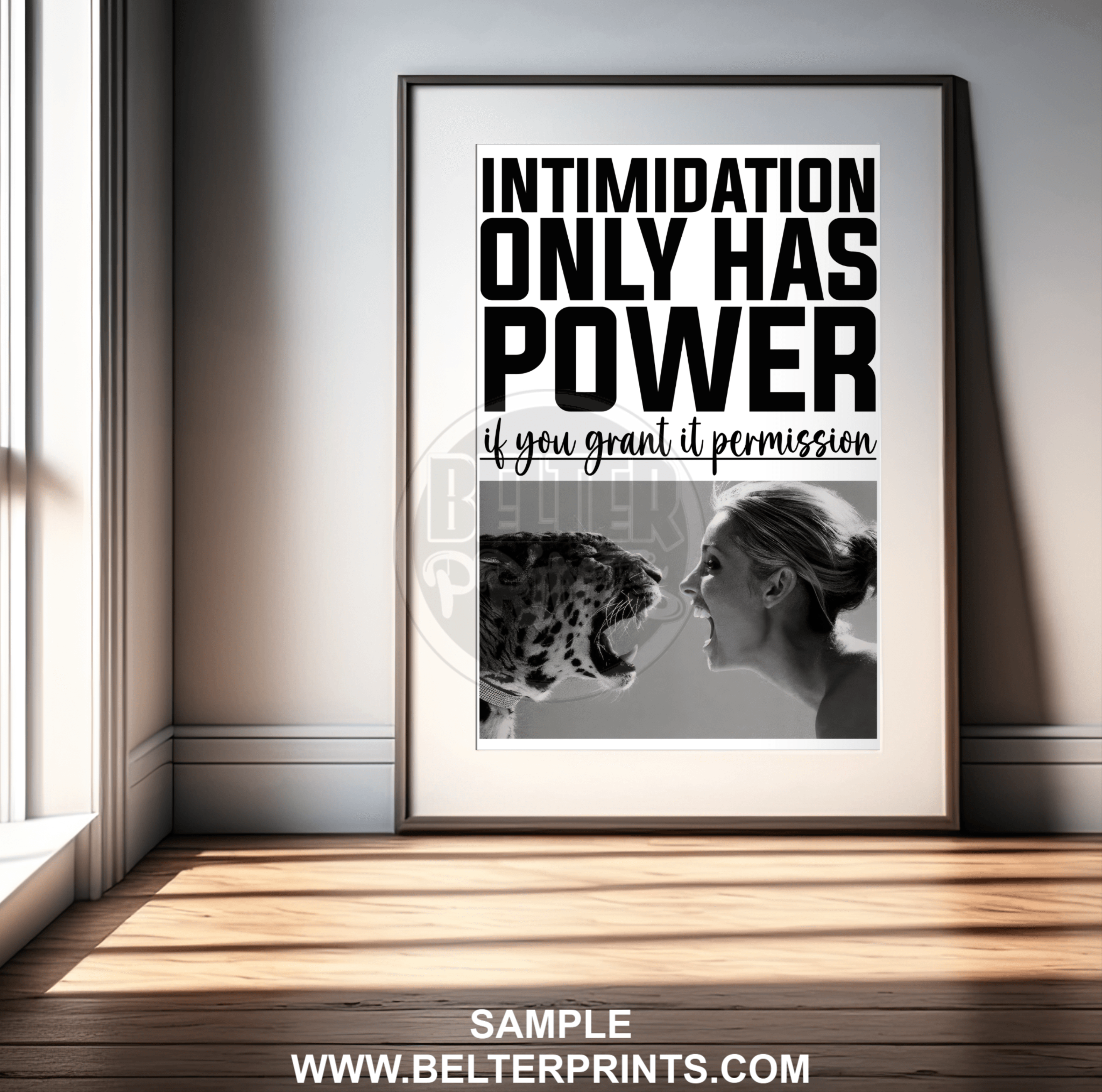 not-intimidated-woman-big-cat-wall-art-print-poster