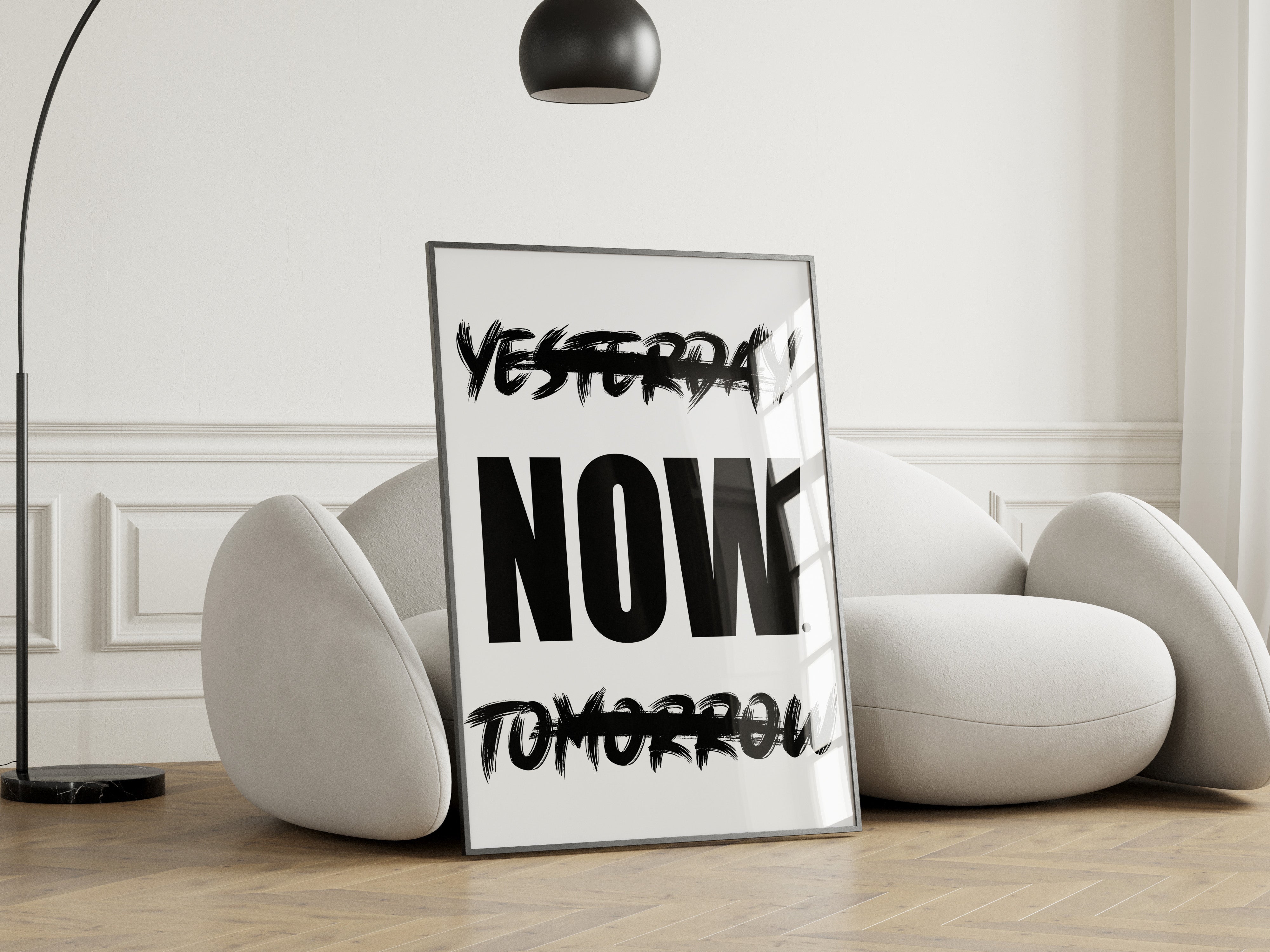 now-inspirational-poster-black-and-white-modern-wall-art