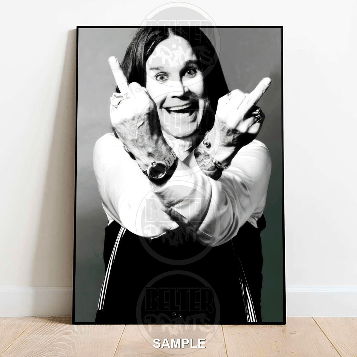 ozzy osbourne wall art, middle finger rock print, black and white music poster,