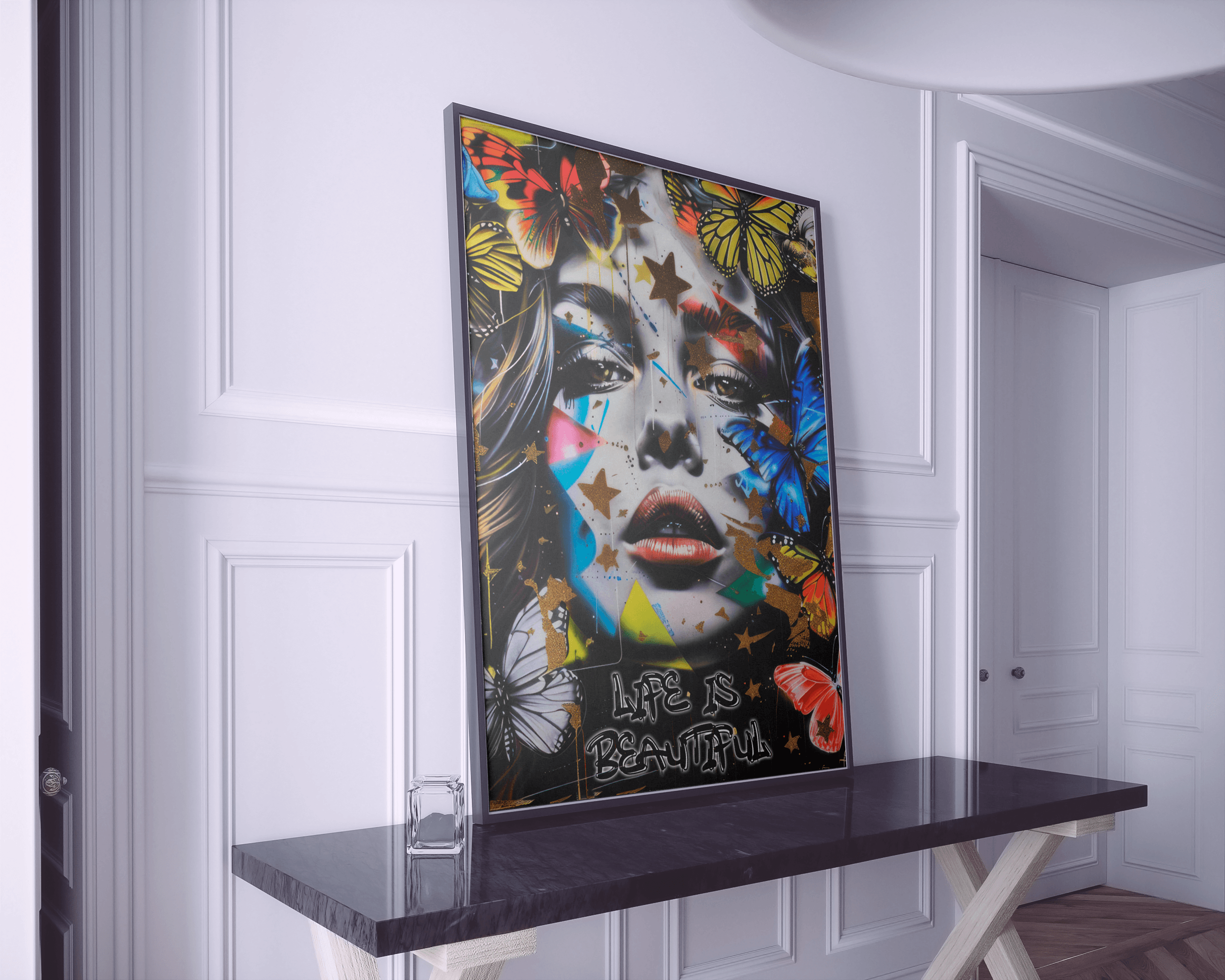 Life Is Beautiful Butterfly Wall Art | Vibrant Urban Street Art Portrait