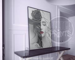 poster-ethereal-black-white-woman-rose-wall-art-print
