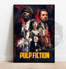 pulp fiction wall art print with main characters