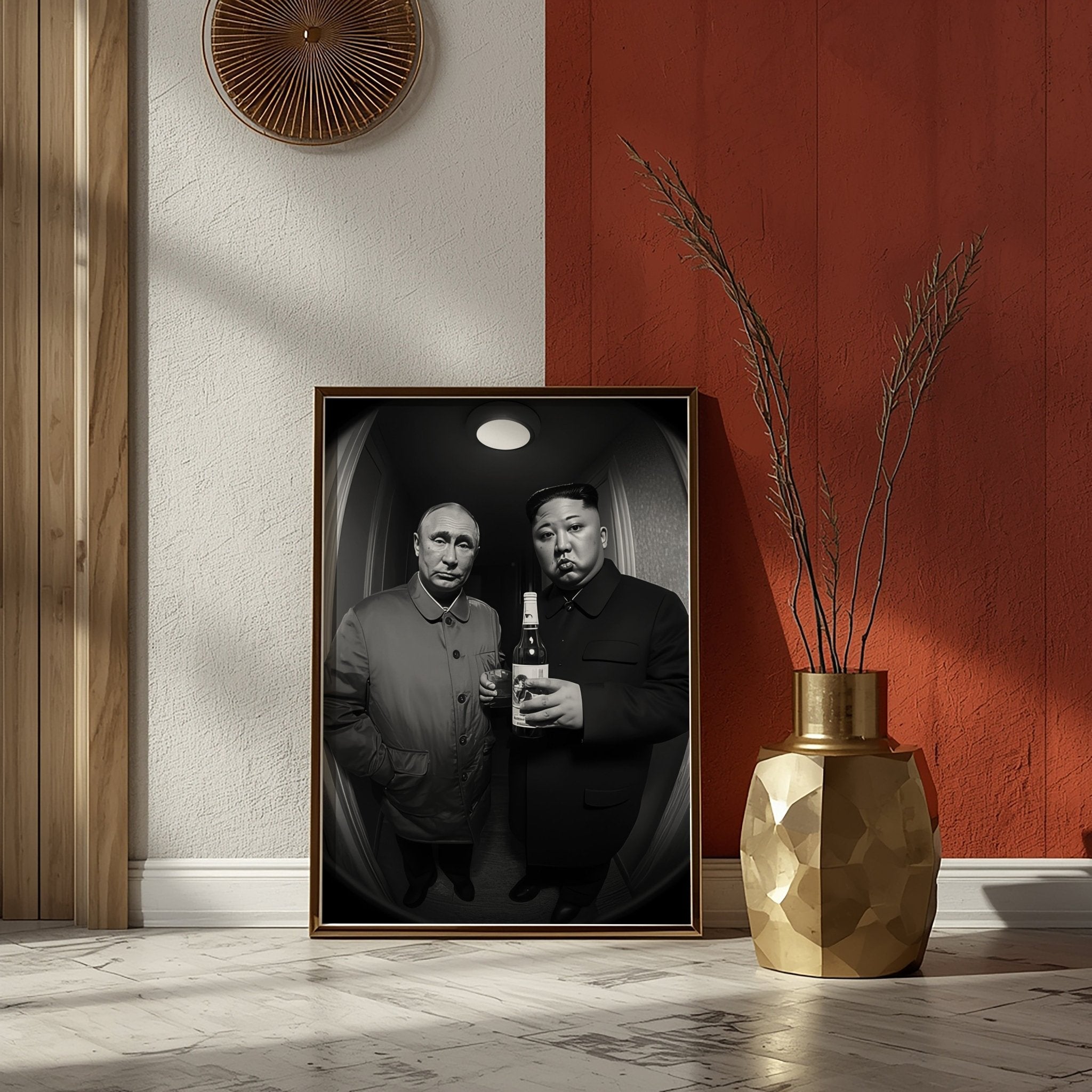 Putin & Kim Jong Un | Satire Doorbell Cam Wall Art Print - Print