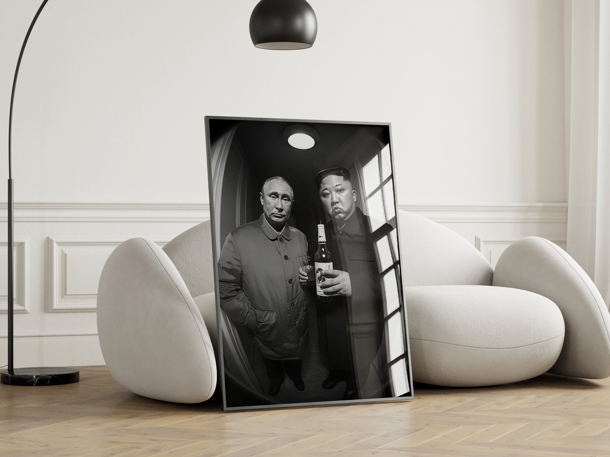 Putin & Kim Jong Un | Satire Doorbell Cam Wall Art Print - Print