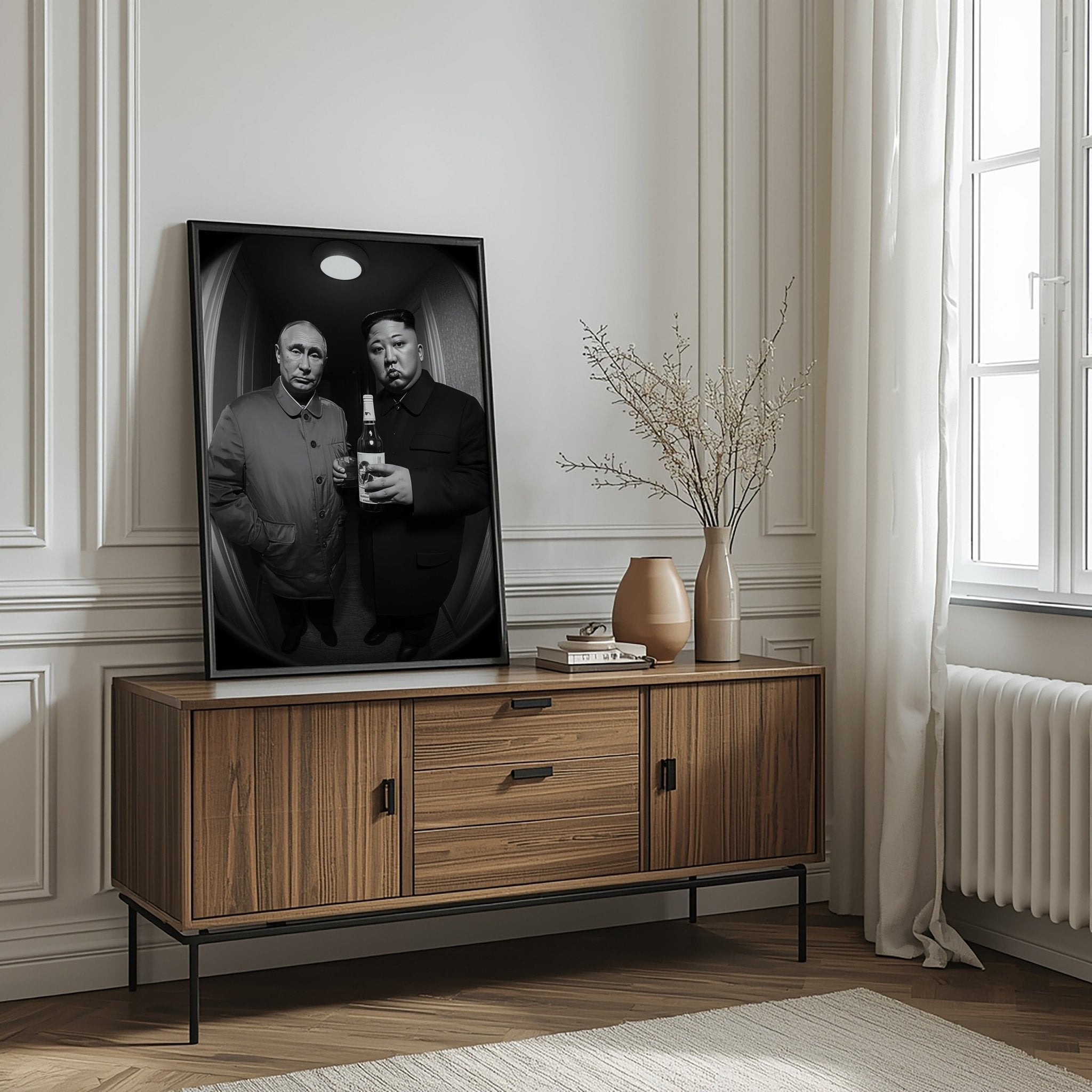 Putin & Kim Jong Un | Satire Doorbell Cam Wall Art Print - Print