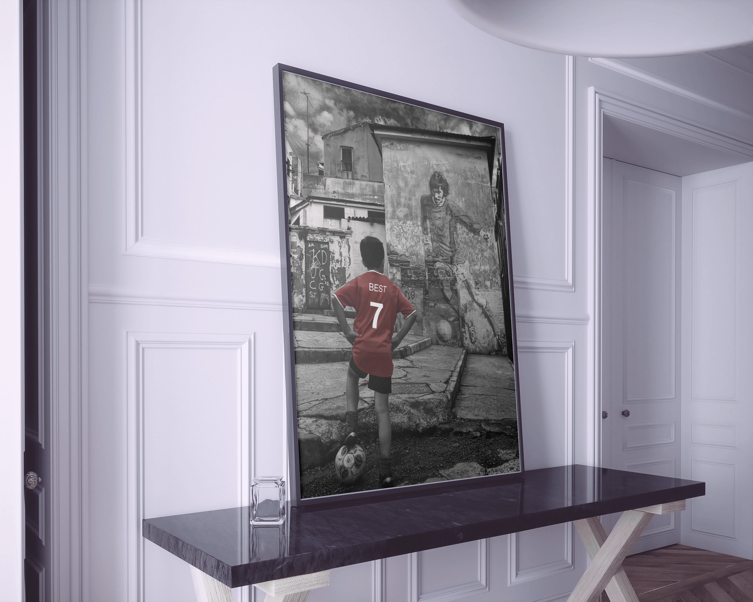 soccer inspiration wall piece, black and white football scene