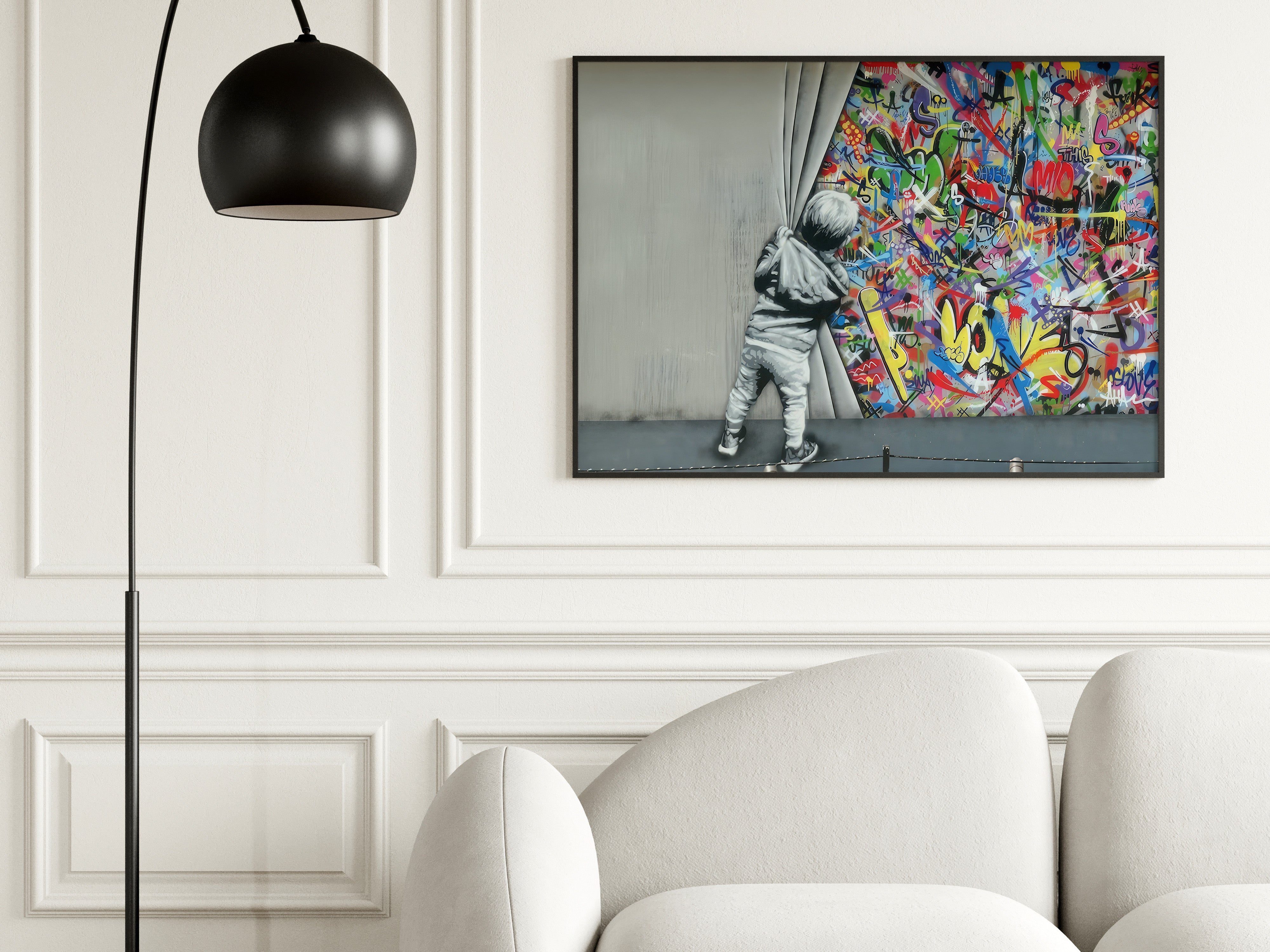 street-art-print-boy-pulling-curtain-graffiti-reveal