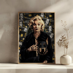 Tattooed Monroe With Doberman | Marilyn Lux Design - Print
