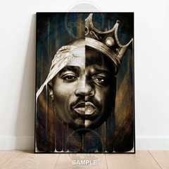 tupac biggie wall art, hip hop legends print, rap face split poster