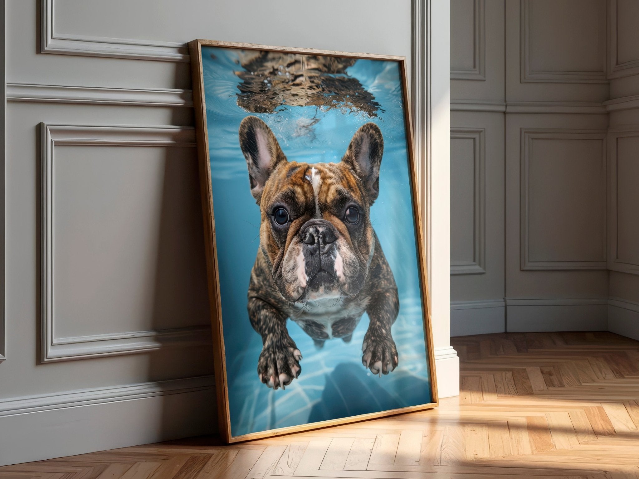Underwater Frenchie | Swimming Bulldog Wall Art Print