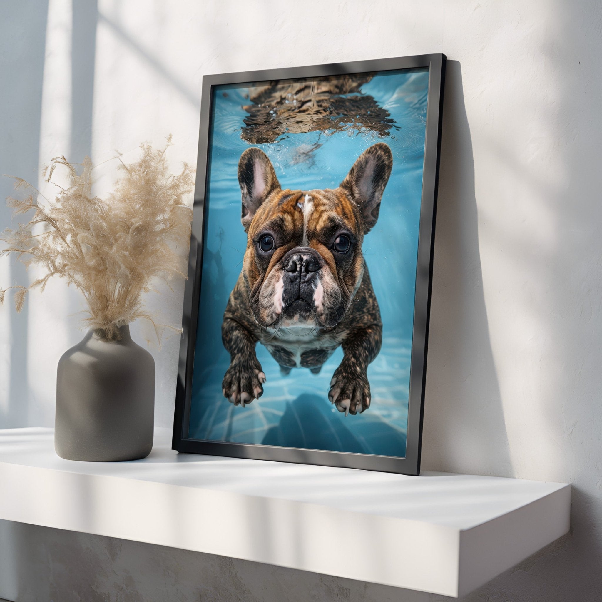 Underwater Frenchie | Swimming Bulldog Wall Art Print