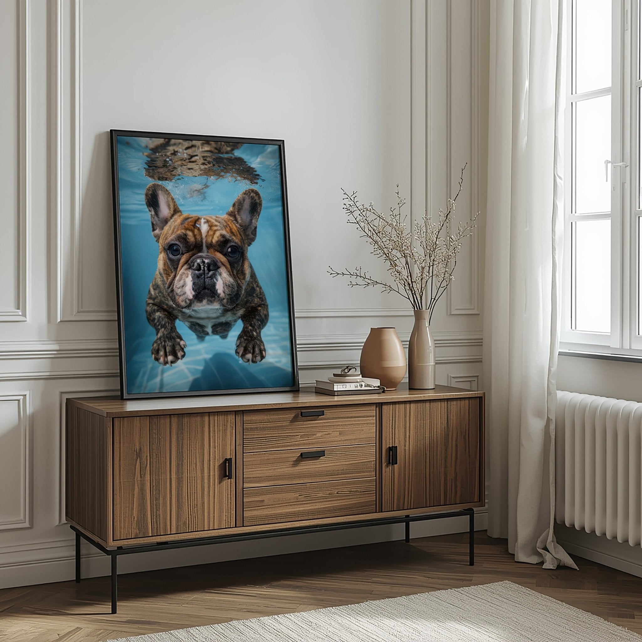 Underwater Frenchie | Swimming Bulldog Wall Art Print