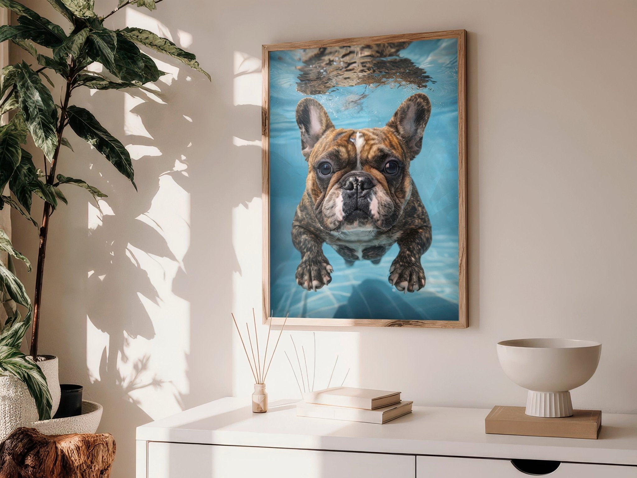 Underwater Frenchie | Swimming Bulldog Wall Art Print