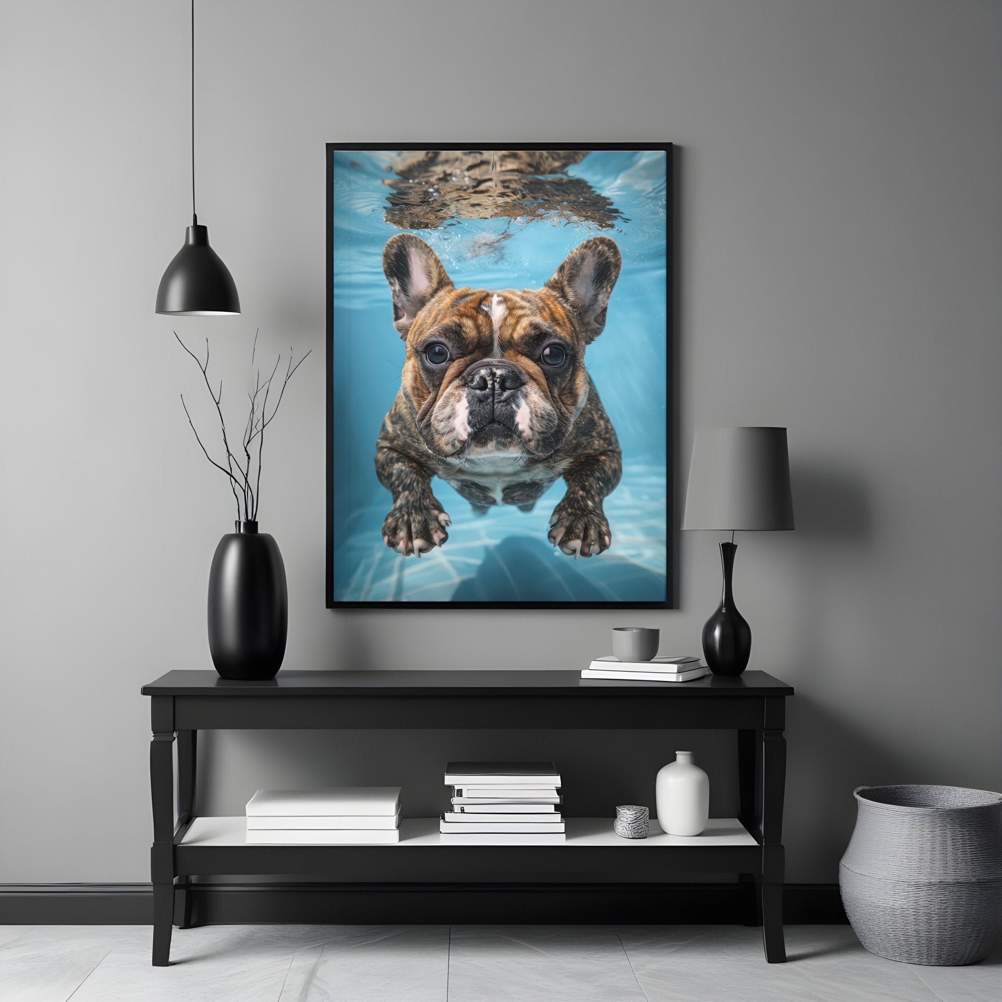 Underwater Frenchie | Swimming Bulldog Wall Art Print