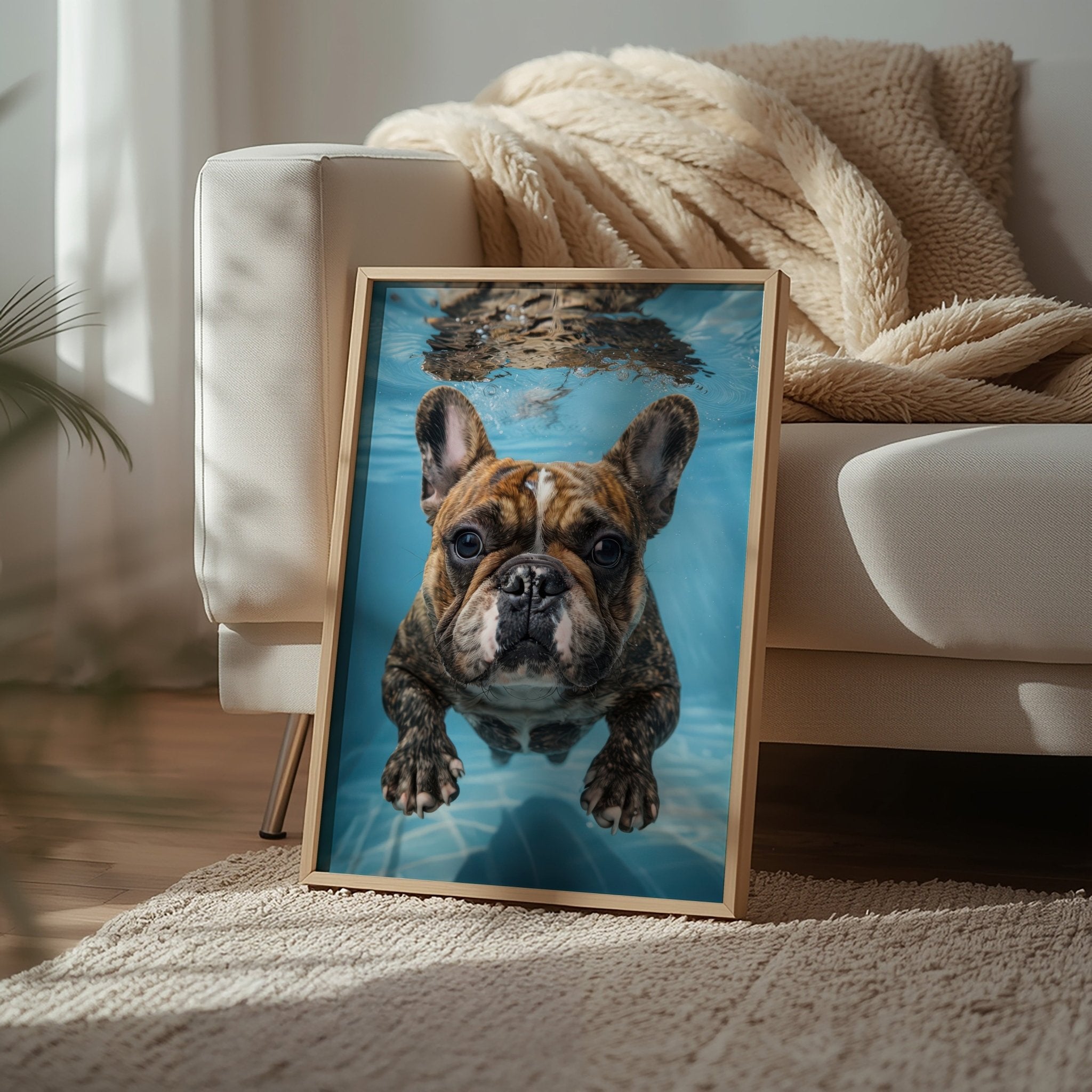Underwater Frenchie | Swimming Bulldog Wall Art Print