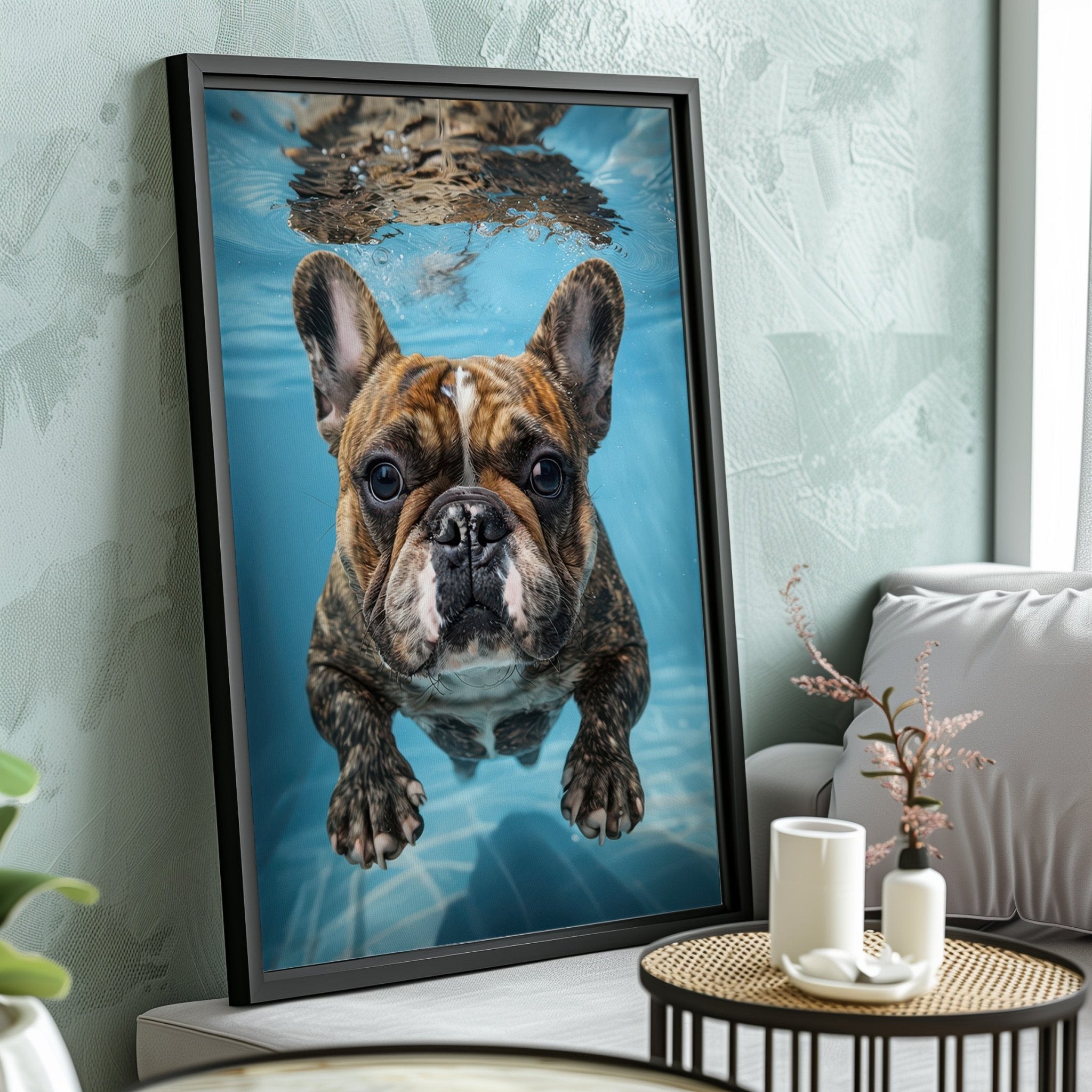 Underwater Frenchie | Swimming Bulldog Wall Art Print