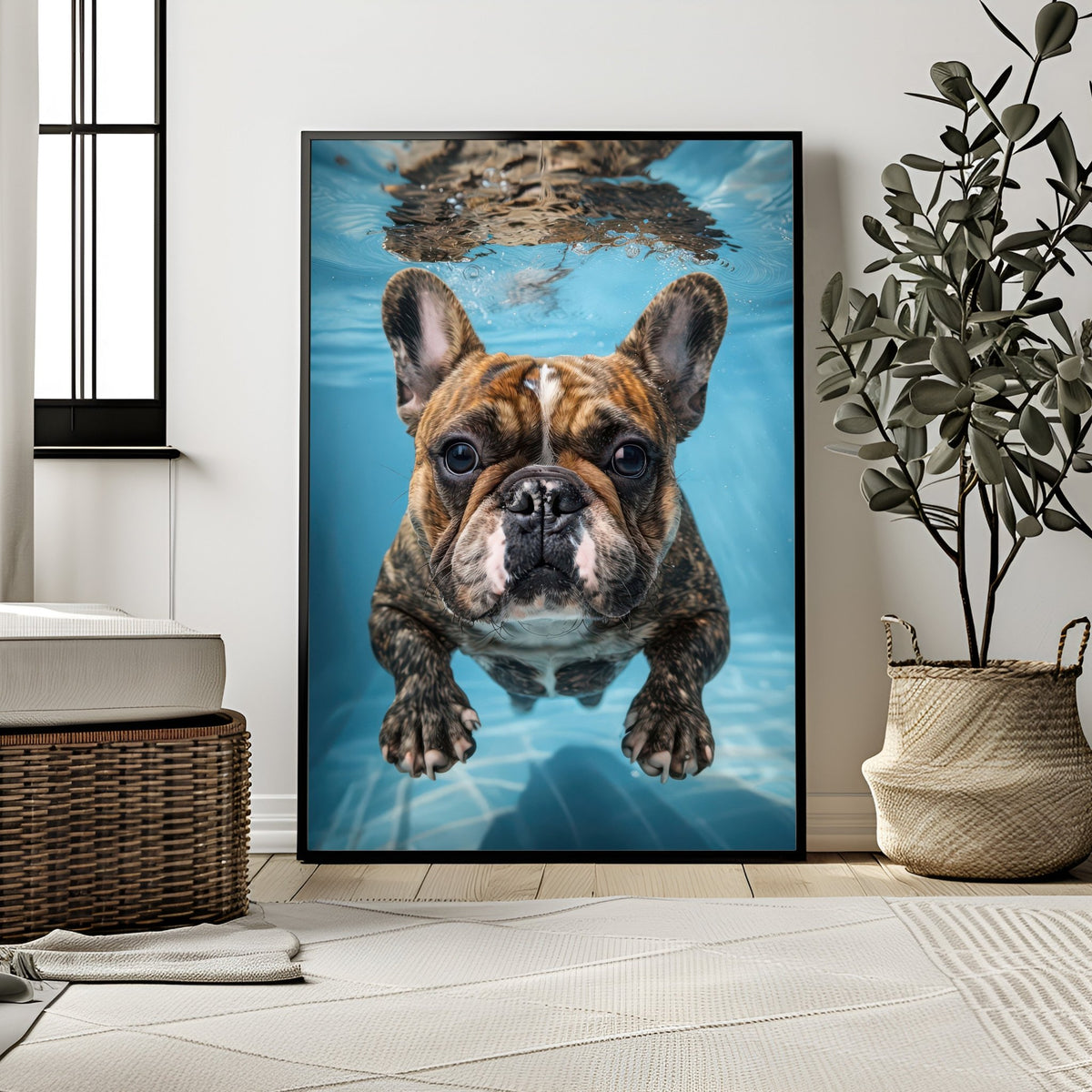 Underwater Frenchie | Swimming Bulldog Wall Art Print
