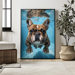Underwater Frenchie | Swimming Bulldog Wall Art Print