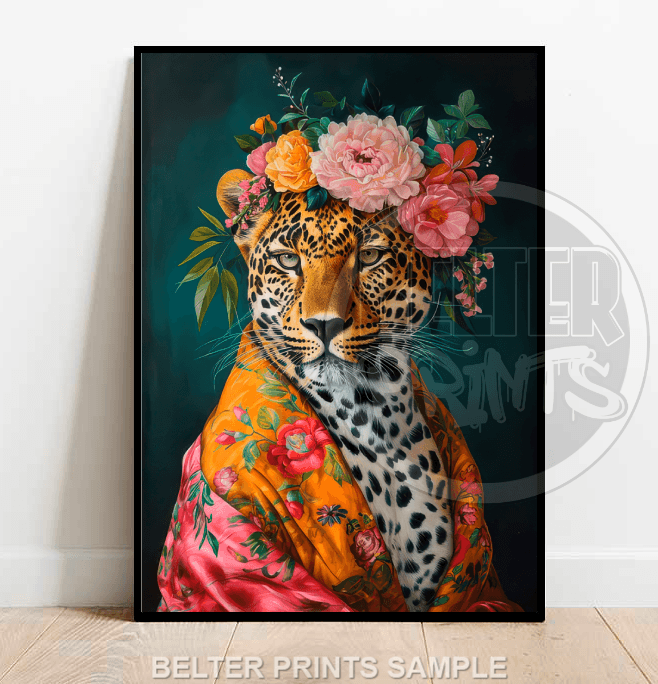 untamed-beauty-leopard-floral-dressing-gown-wall-art-print