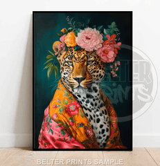 untamed-beauty-leopard-floral-dressing-gown-wall-art-print